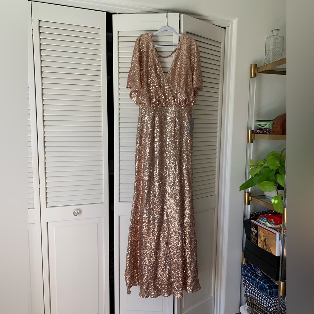 NWT Backless rose gold formal maxi gown